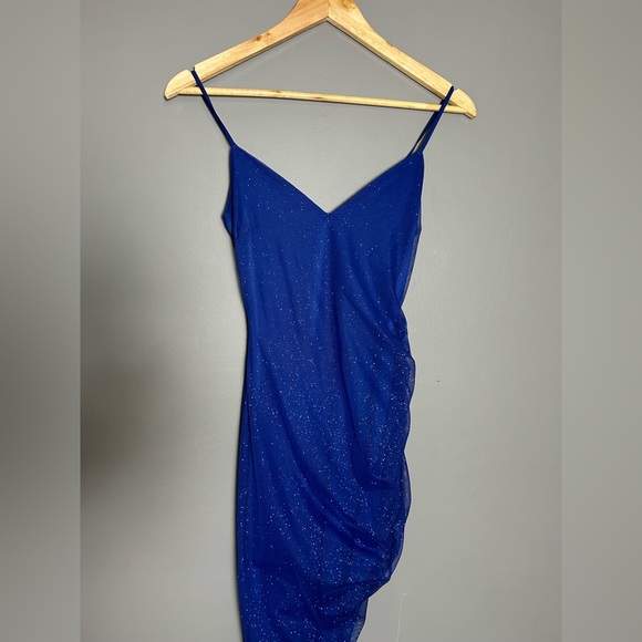 Royal blue sparkling body con dress, slit on side. - Picture 1 of 3